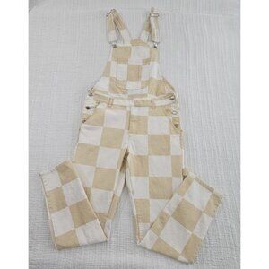 Forever 21 Men/Unisex Bib Overalls Size M (36x30) Beige White Color Block EUC